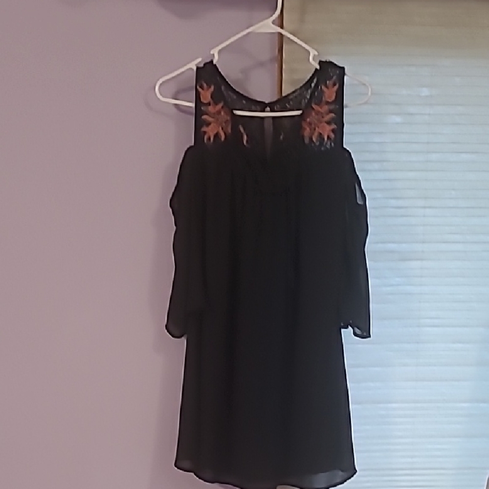 Heart Soul Black Lace top with Red Floral Detail